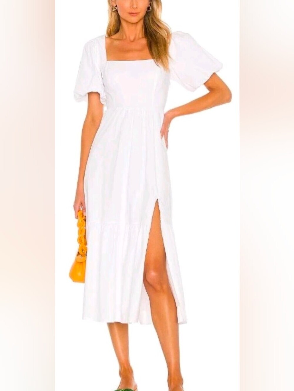 ASTR Puff Sleeve Square Neck Poplin Dress S